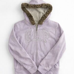 Purple/Silver Gap Zip Up Sweatshirt with Fur Hood - Y2K / Vintage Item